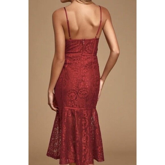 Lulus Lucy Wine Red MIDI Lace Bustier Dress Size L - Picture 2 of 13